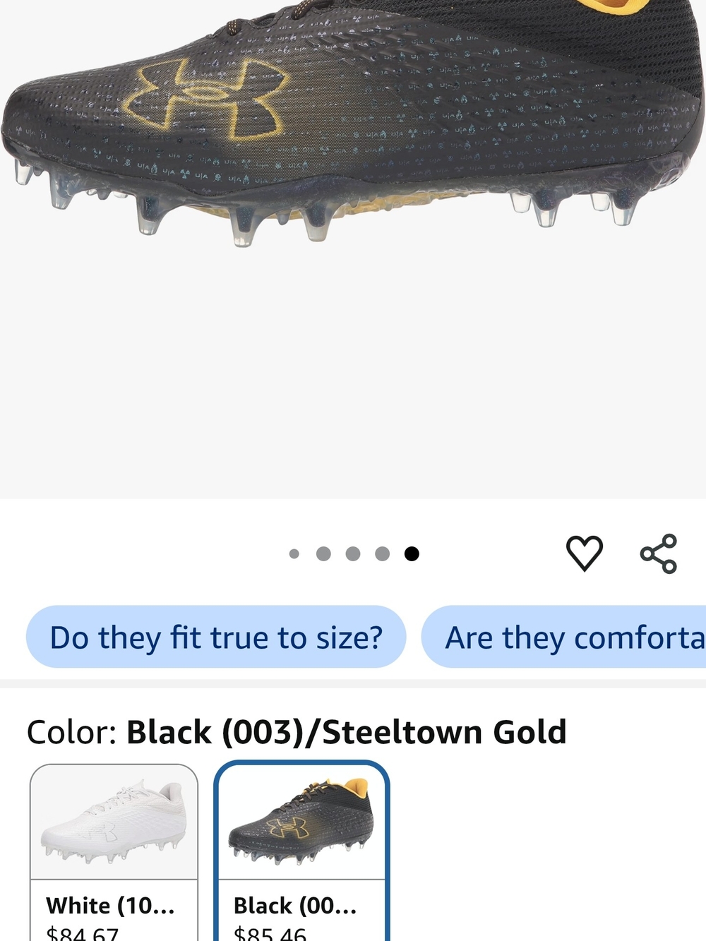 Under Armour Black and Gold Men's Athletic Football Cleats